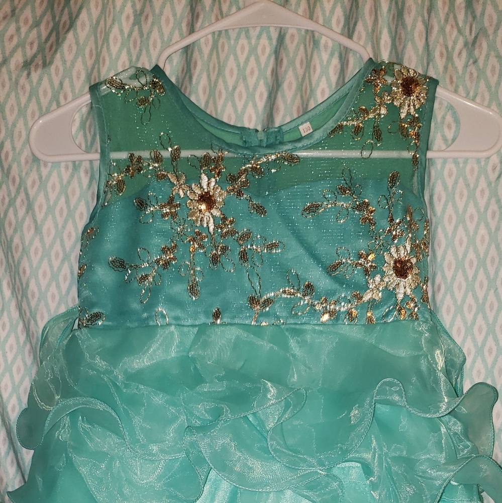 Girls Teal High Low Party Dress